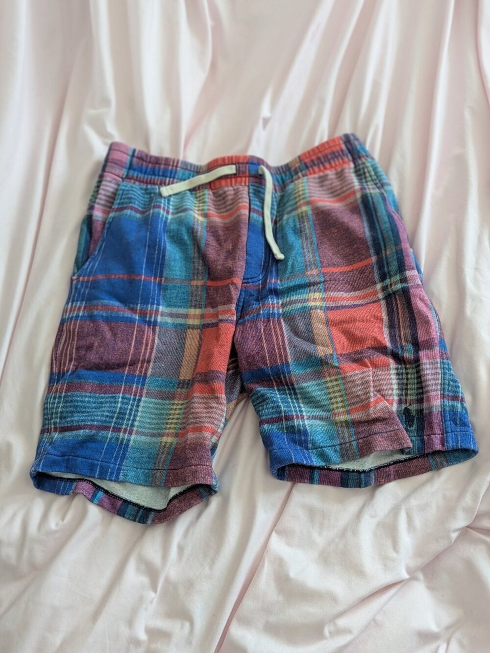 Polo Ralph Lauren Blue Red Plaid Fleece Shorts S